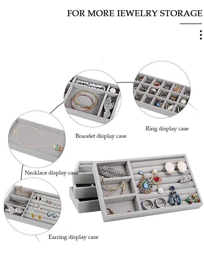 DUNISO Stackable Jewelry Organizer Trays, Velvet Jewelry Trays Organizer for Drawers, Closet Drawer Accessories Tray Set of 6 Drawer Organizer for Earring, Ring, Display Organizer Necklace Storage Showcase Bracelet Removable Tray - Image 5